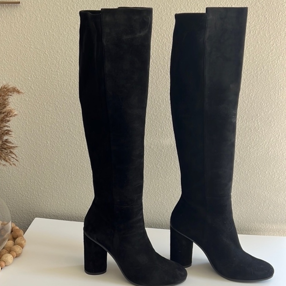 Stuart Weitzman Black Suede Boots / High Heels Sz 7.5 🔥 💃